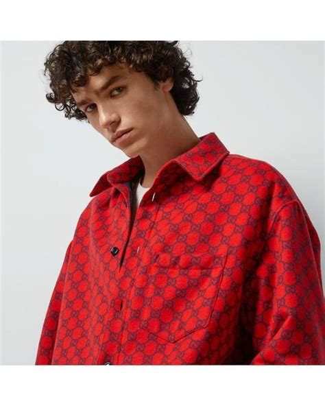 Gucci GG Wool Flannel Padded Overshirt in Red for Men .